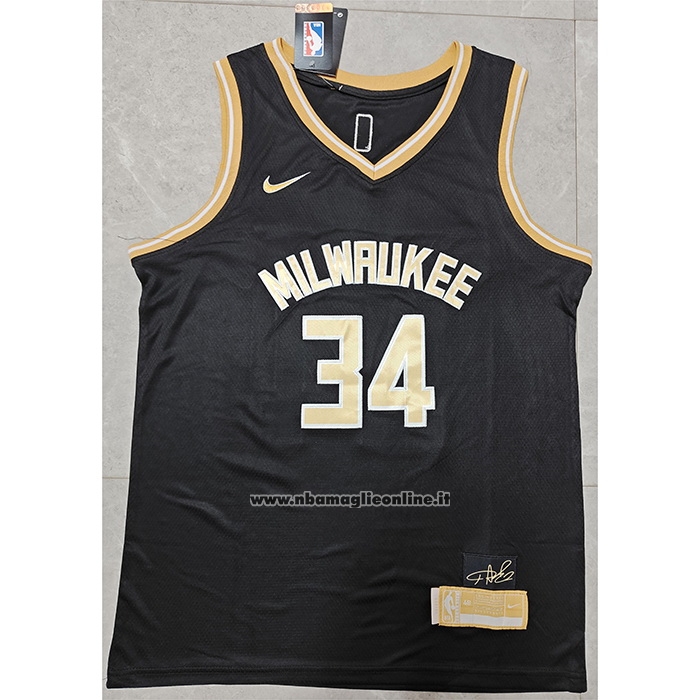 Maglia Milwaukee Bucks Giannis Antetokounmpo #34 Select Series Or Nero